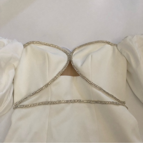 self-portrait White Bonded Crepe Puff Sleeve Mini Dress Wedding - Picture 8 of 11